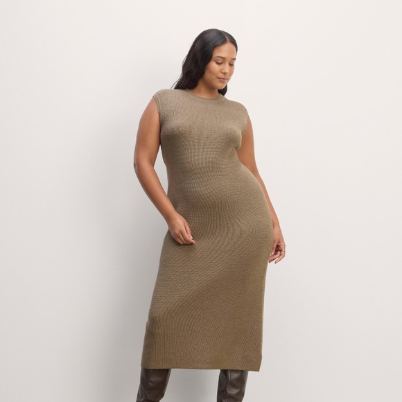 Everlane Women's Midi Dress in Everyday Cotton in Heather Taupe, Size Medium - Picture 2 of 4